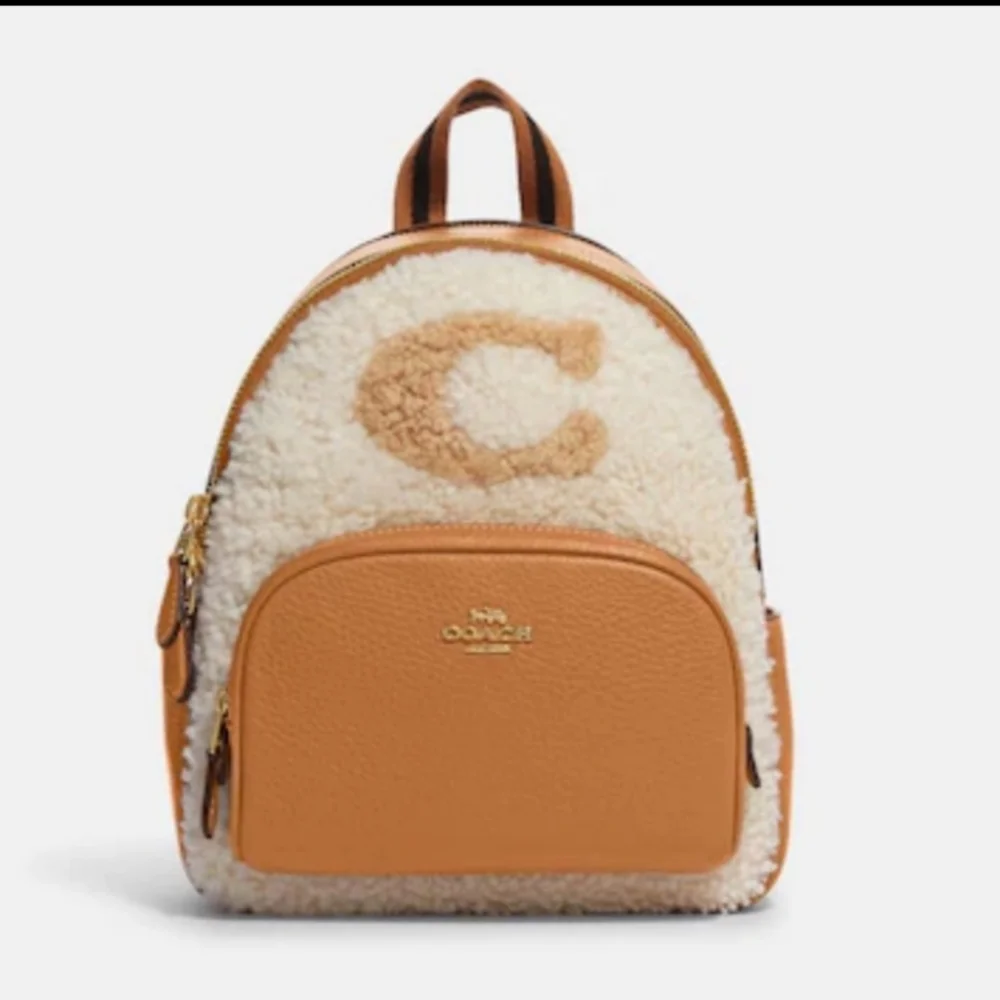 Coach Mini Court Shearling Backpack Leather With Signature Coach Motif